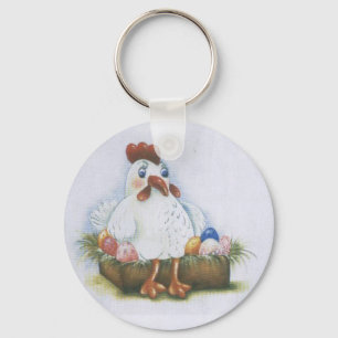 Hen with eggs key ring