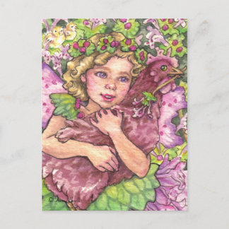 Henbit Fairy hugging  hen chicken Postcard