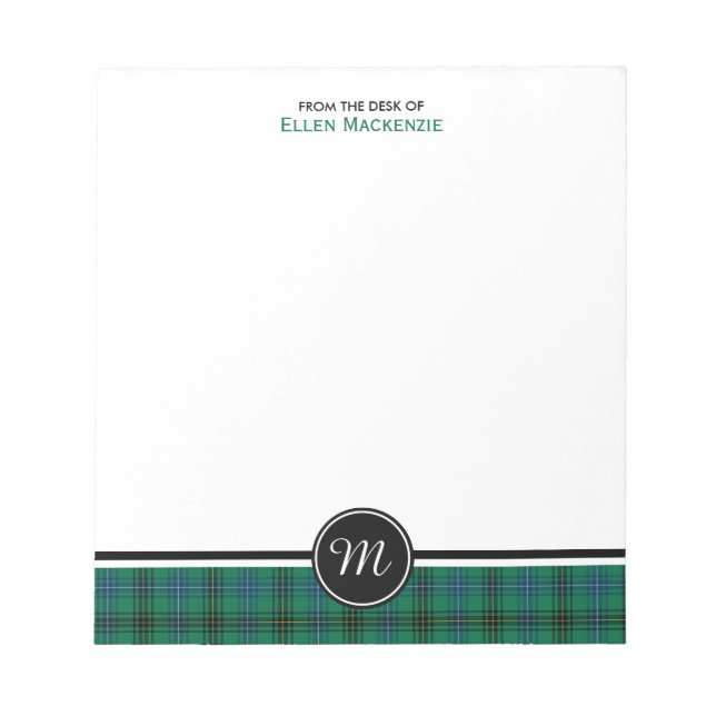 Henderson Clan Green and Blue Tartan Monogram Notepad (Front)