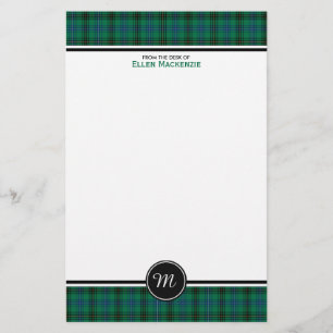 Henderson Clan Tartan Green and Blue Monogram Stationery