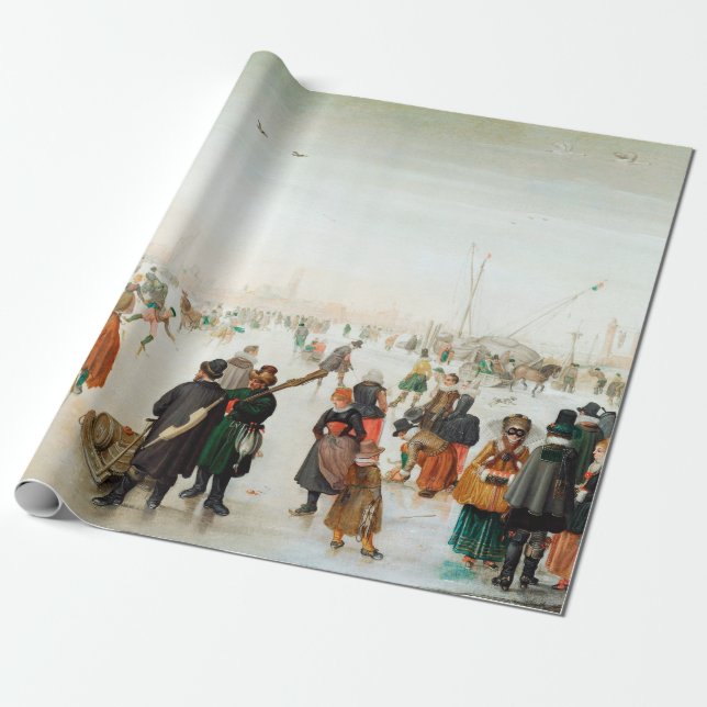 Hendrick Avercamp Enjoying the Ice near a Town Wrapping Paper (Unrolled)