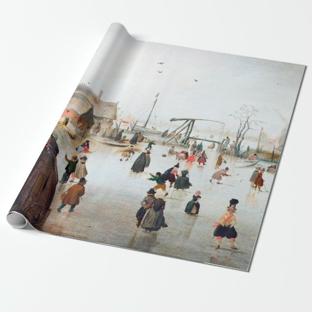Hendrick Avercamp Ice Skating near a Village Wrapping Paper (Unrolled)