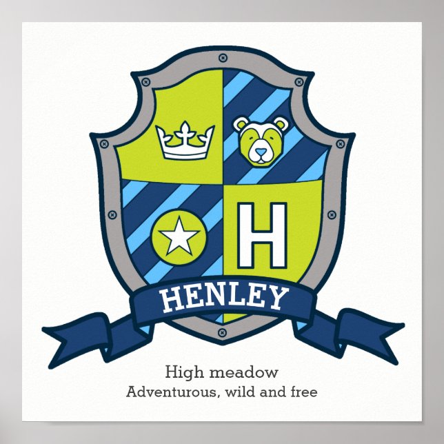 Henley boys name meaning bear green crest poster (Front)