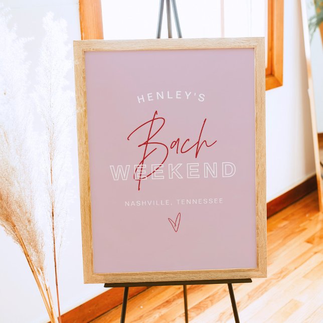 HENLEY Modern Pink Red Retro Bachelorette Welcome Poster (Creator Uploaded)