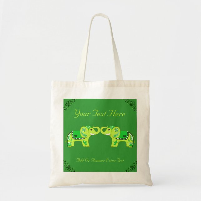 Henna Elephant (Green/Lime Green) Tote Bag (Front)