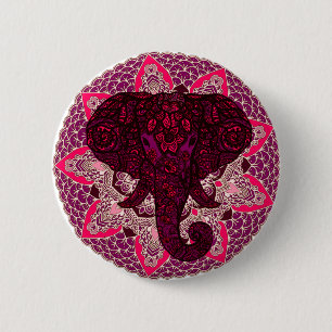 Henna Elephant Head Mandala Pink Mehndi Tattoo 6 Cm Round Badge