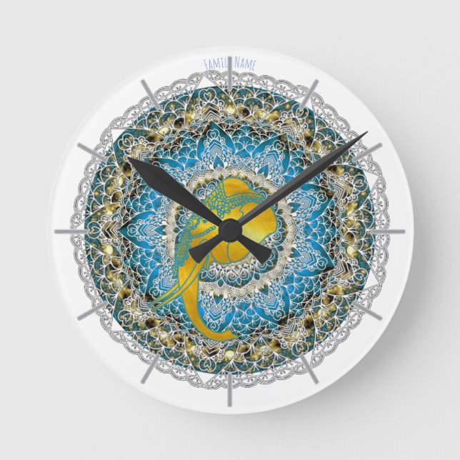Henna Elephant Mandala Ganesha Mindfulness Clock (Front)