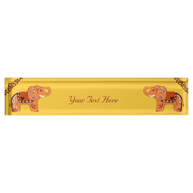 Henna Elephant (Orange/Red) Nameplate (Front)