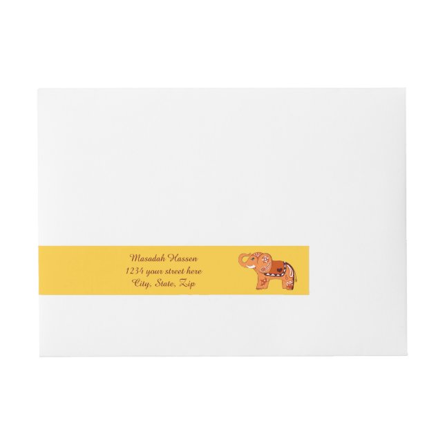 Henna Elephant (Orange/Red) Wraparound Address Label (Front)