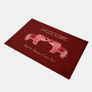Henna Elephant (Red/Pink) Doormat