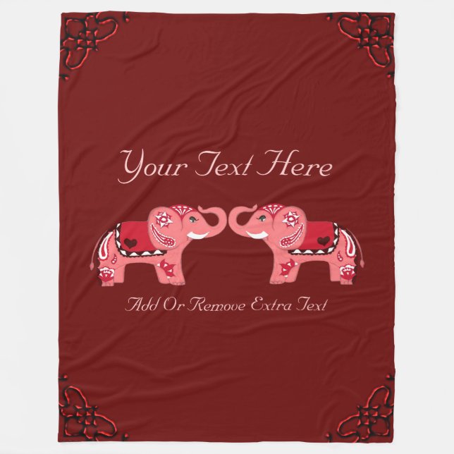 Henna Elephant (Red/Pink) Fleece Blanket (Front)