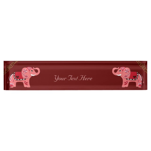 Henna Elephant (Red/Pink) Nameplate (Front)