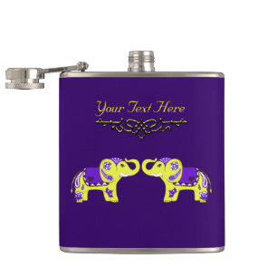 Henna Elephant (Yellow/Purple) Hip Flask