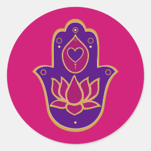 Henna Hamsa Lotus Pink Classic Round Sticker