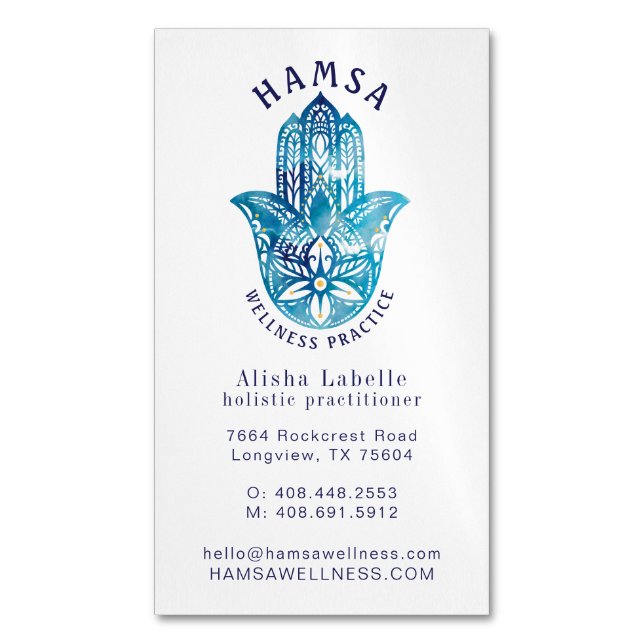 Henna Hamsa Wellness Holistic Decorative Hand Magnetic Business Card (Front Vertical)