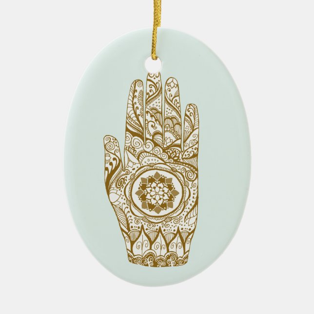 Henna Hand Lotus Ceramic Tree Decoration (Front)