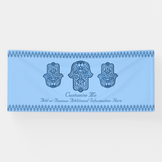 Henna Hand of Hamsa (Blue) Banner (Horizontal)