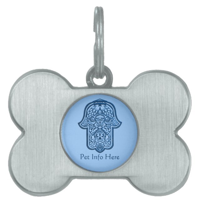 Henna Hand of Hamsa (Blue) Pet ID Tag (Front)