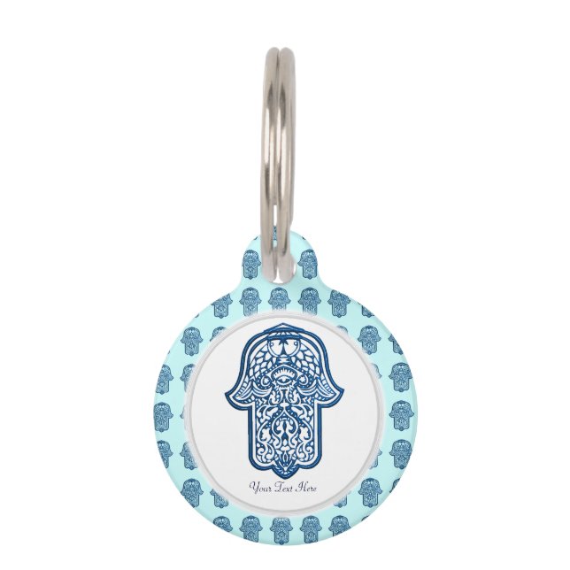 Henna Hand of Hamsa (Blue) Pet Tag (Front)