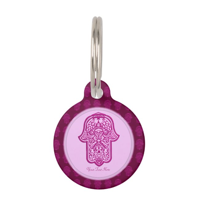 Henna Hand of Hamsa (Pink) Pet Tag (Front)