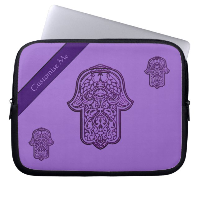 Henna Hand of Hamsa (Purple) Laptop Sleeve (Front)