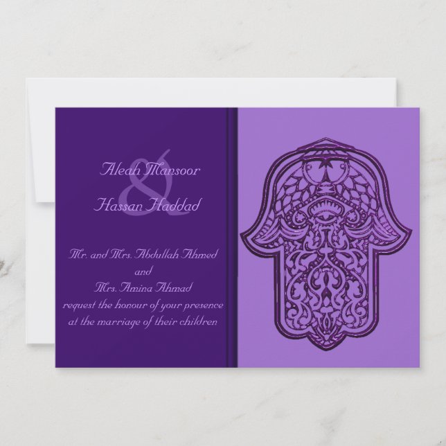Henna Hand of Hamsa (Purple) (Wedding) Invitation (Front)