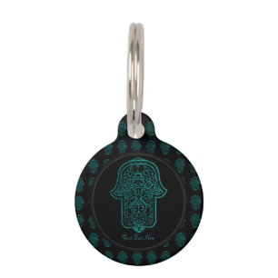 Henna Hand of Hamsa (Teal) Pet Tag