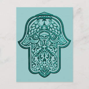 Henna Hand of Hamsa (Teal) Postcard