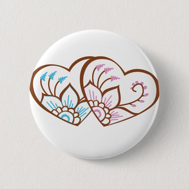 Henna Heart Double 6 Cm Round Badge (Front)