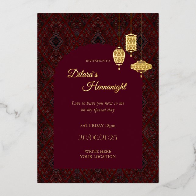 Henna Invitation Card Oriental Style (Front)