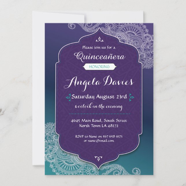 Henna Jewel Quinceanera Birthday Party Invite 15th (Front)