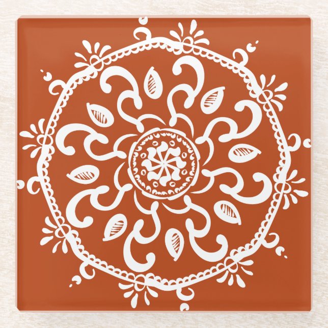 Henna Mandala Glass Coaster (Front)