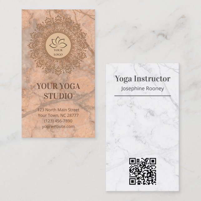Henna Mandala Marble Pretty Blush Logo Business Card (Front/Back)