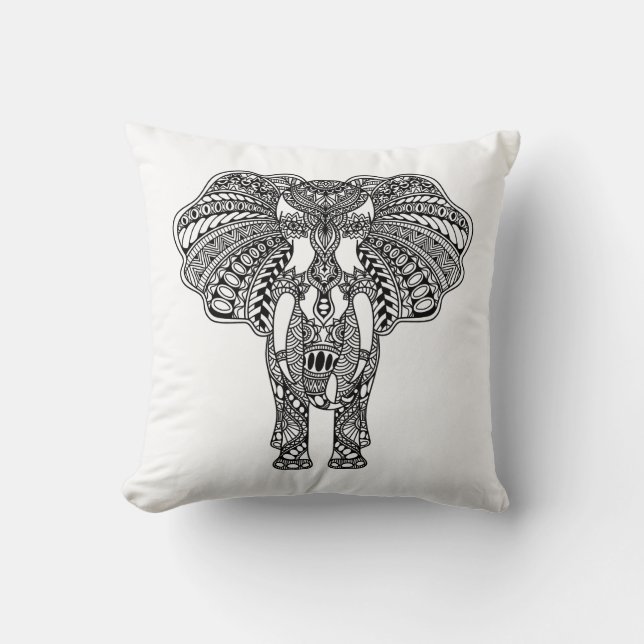 Henna Mehndi Decorated Indian Elephant Cushion (Front)