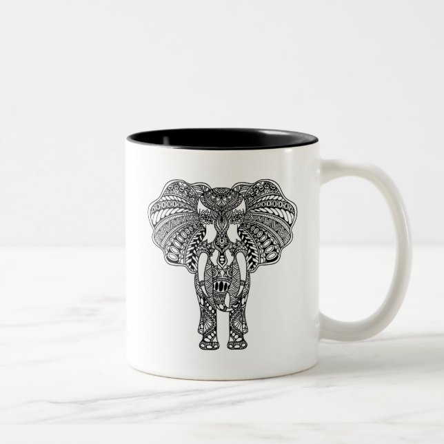 Henna Mehndi Decorated Indian Elephant Two-Tone Coffee Mug (Right)