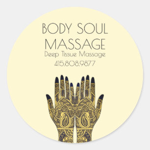 Henna Mehndi Hands Tattoo Massage Promotional Classic Round Sticker
