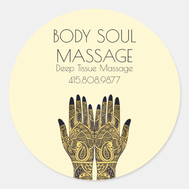Henna Mehndi Hands Tattoo Massage Promotional Classic Round Sticker (Front)