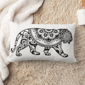 Henna Pattern Lion Art Black and White Lumbar Cushion