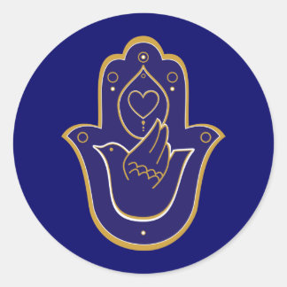 Henna Peace & Love Hamsa Blue Classic Round Sticker