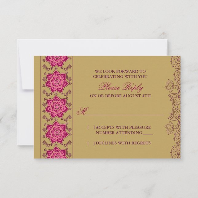 Henna Raisin Pink Gold Indian Wedding RSVP Reply (Front)
