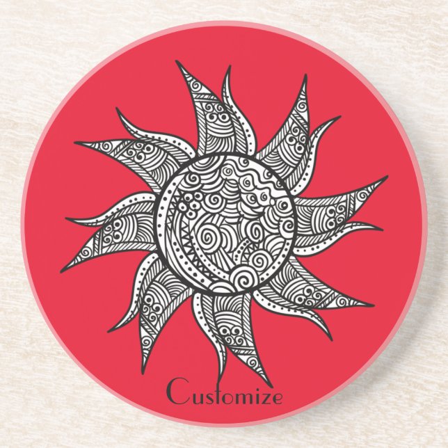 Henna-style Sun Tattoo Thunder_Cove  Coaster (Front)