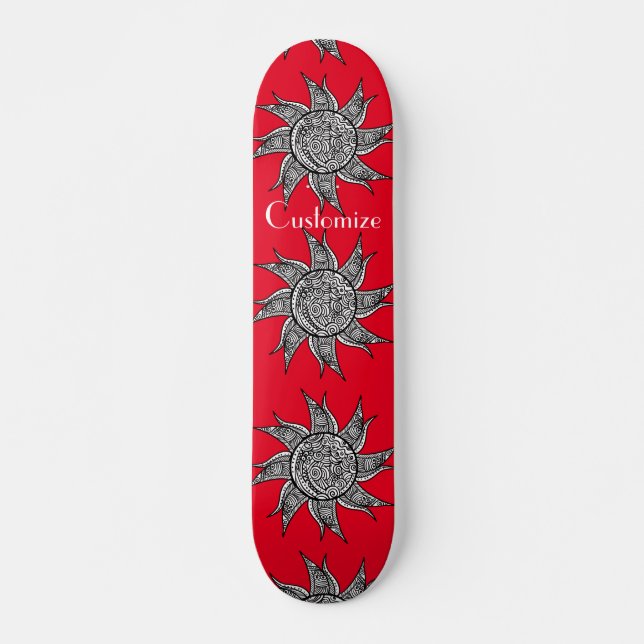 Henna-style Sun Tattoo Thunder_Cove  Skateboard (Front)