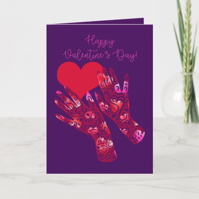 Henna Tattoo Style Hands Valentine's Day Card (Front)