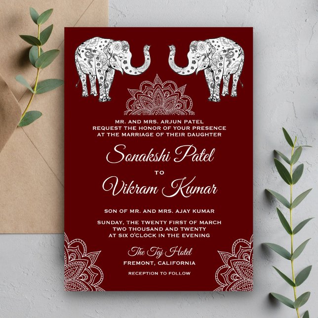 Henna Tattooed Elephants Indian Wedding Invitation (Creator Uploaded)