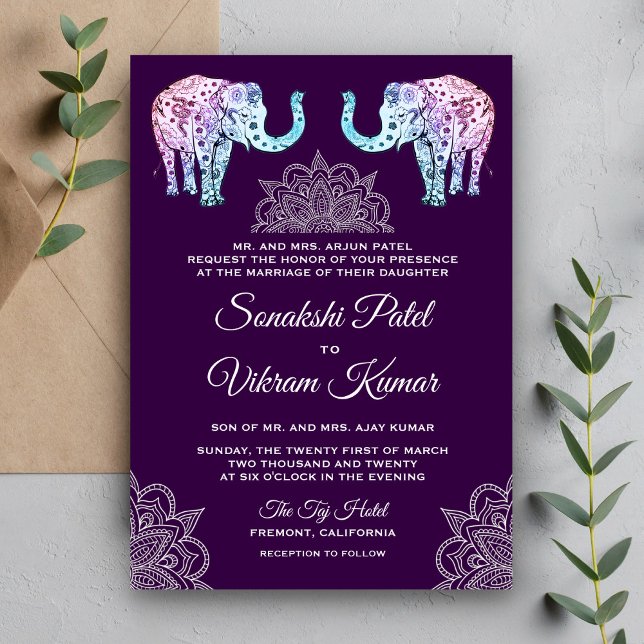 Henna Tattooed Elephants Indian Wedding Invitation (Creator Uploaded)