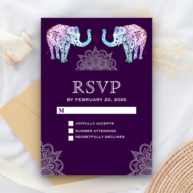 Henna Tattooed Elephants Indian Wedding RSVP (Creator Uploaded)
