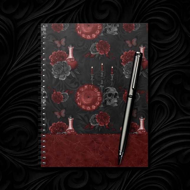 Henna Zodiac Magic | Red Gothic Skull Roses Potion Notebook (Creator Uploaded)