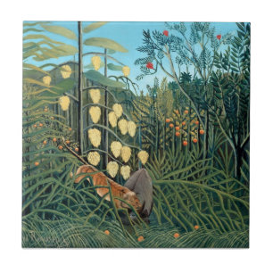 Henri Rousseau - Battling Tiger and Buffalo Tile