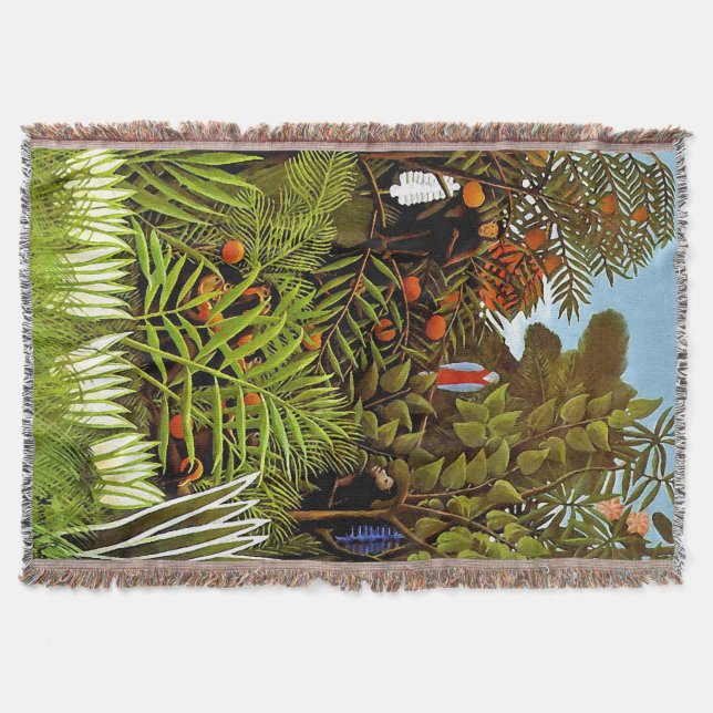 Henri Rousseau - Exotic Landscape Jungle Art Throw Blanket (Front)