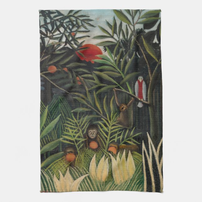 Henri Rousseau - Monkeys & Parrot in Virgin Forest Tea Towel (Vertical)